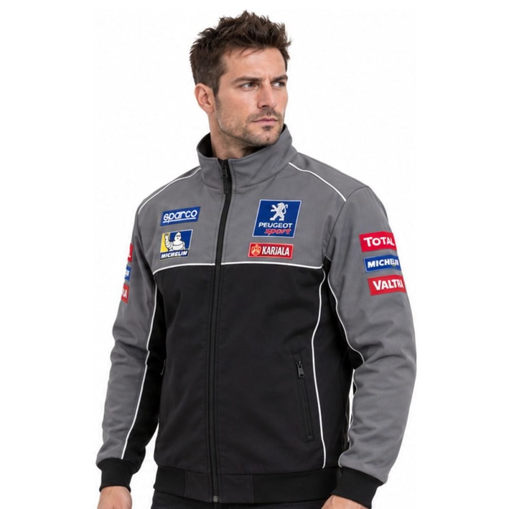 Blouson Peugeot Gris et Noir à logos brodés | WRC Rally Mega Store