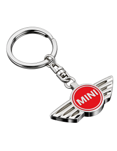 Mini keyring with red winged emblem and silver chain