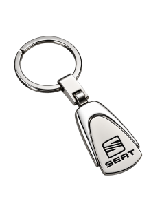 Seat silver elongated key ring with black logo